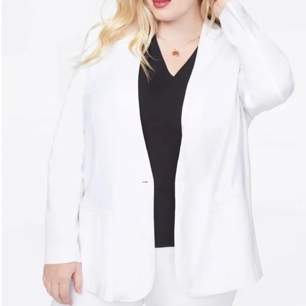NYDJ Women Plus Size 0X Optic White Linen Blend Collarless Blazer NWT